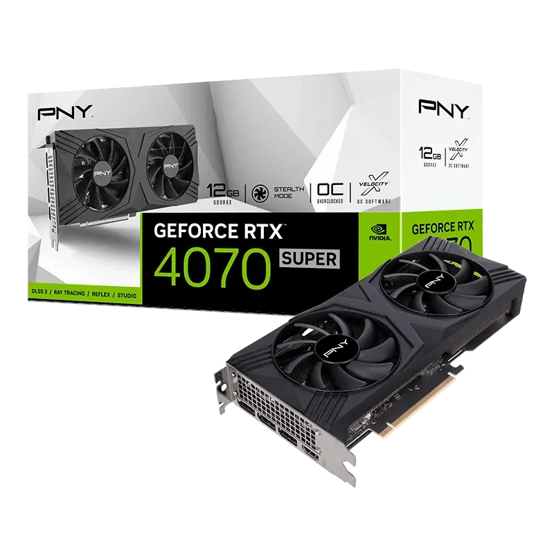 RTX 4070 SUPER VERTO OC Dual Fan — Box confirms RTX 4070 SUPER, 12 GB, OC and dual-fan VERTO form.
