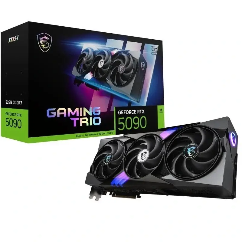 MSI GeForce RTX 5090 32G GAMING TRIO OC — Box confirms GAMING TRIO RTX 5090, 32 GB GDDR7 and OC Edition.