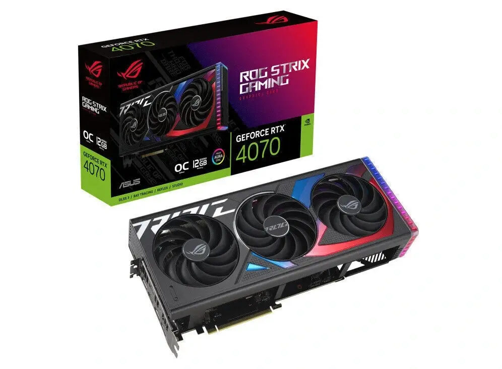 ASUS ROG Strix GeForce RTX 4070 OC 12GB — Box identifies Strix RTX 4070 OC 12GB, not SUPER.